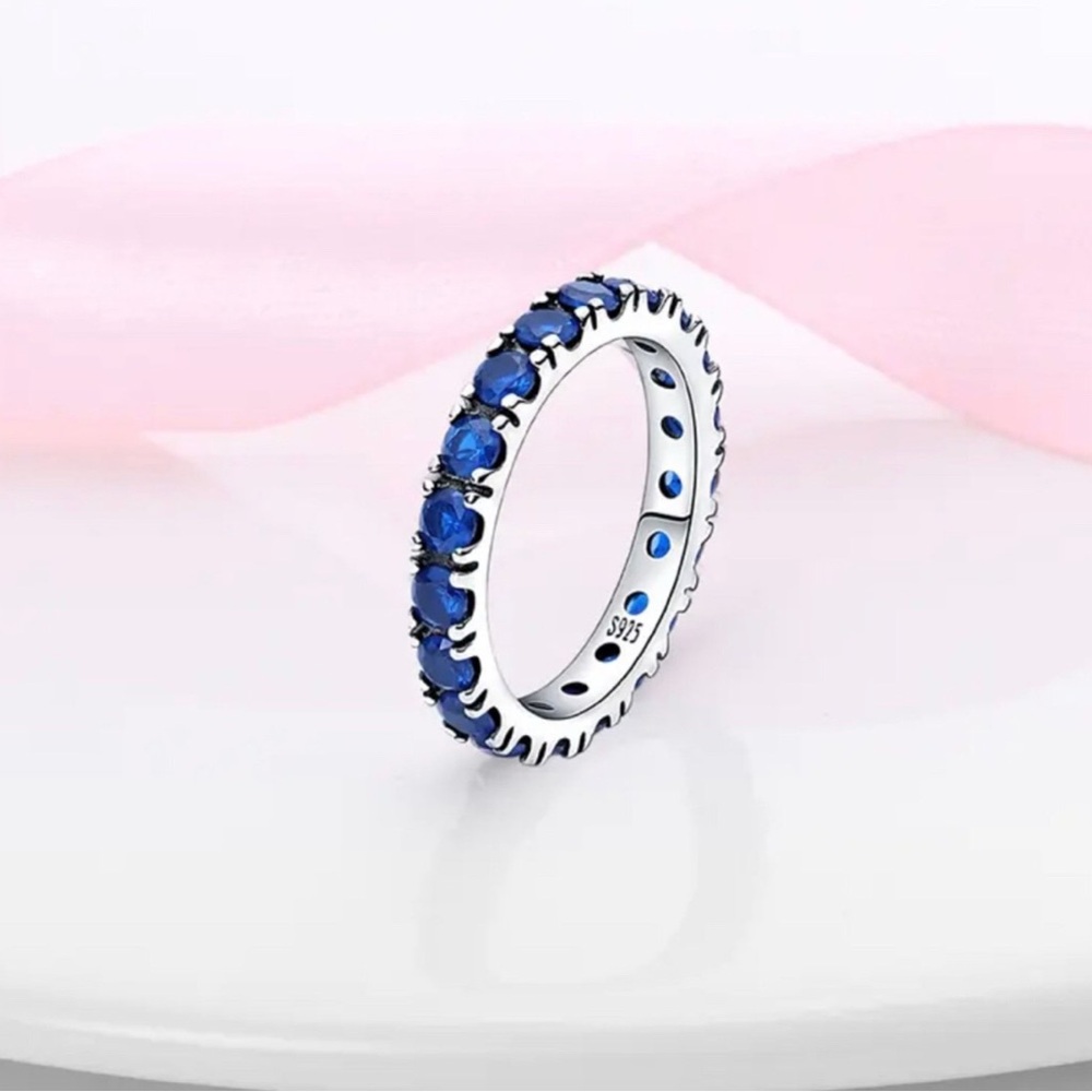 Blue Sterling silver and cz ring